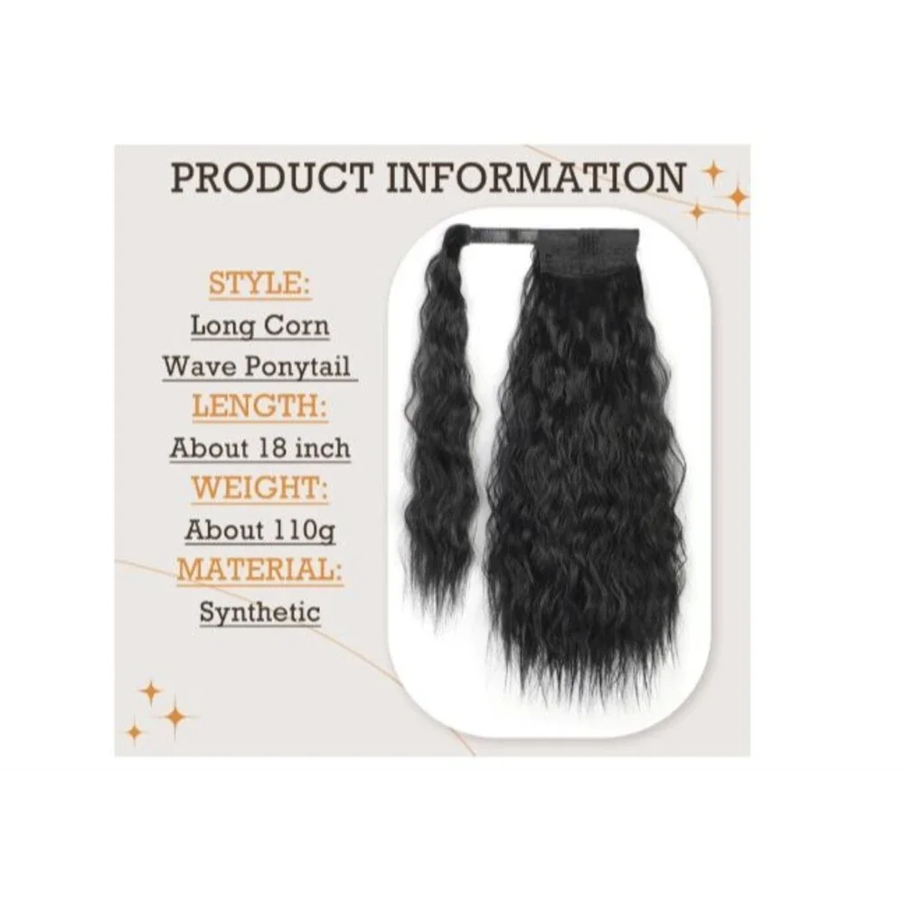 Stamped Glorious Long Corn Wave Ponytail Extension Heat Resistant 18 in Black